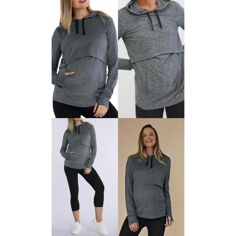 Motherhood Maternity Nursing Hoodie Gray Space Dye Activewear 2X M90292